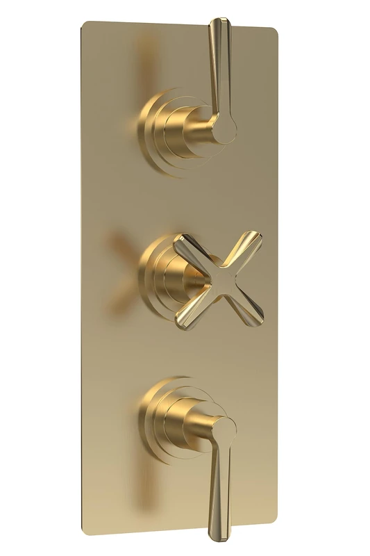 nuie CLL8211 Aztec Triple Concealed Thermostatic Shower Valve-2 Outlets, 280mm, Brushed Brass