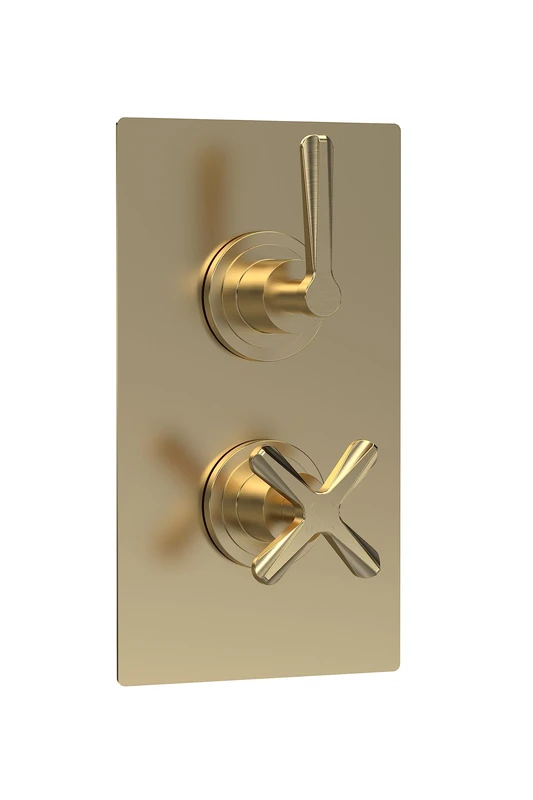 nuie CLL8207 Aztec Twin Concealed Thermostatic Shower Valve with Diverter-2 Outlets, 215mm, Brushed Brass