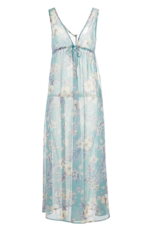 Emporio Armani Women's Long Dress Chiffon Cover-Up, Hibiscus Print/Mint, S