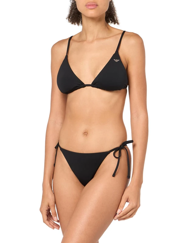 Emporio Armani Women's Triangle and String Brazilian Studs Bikini Set, Black, M