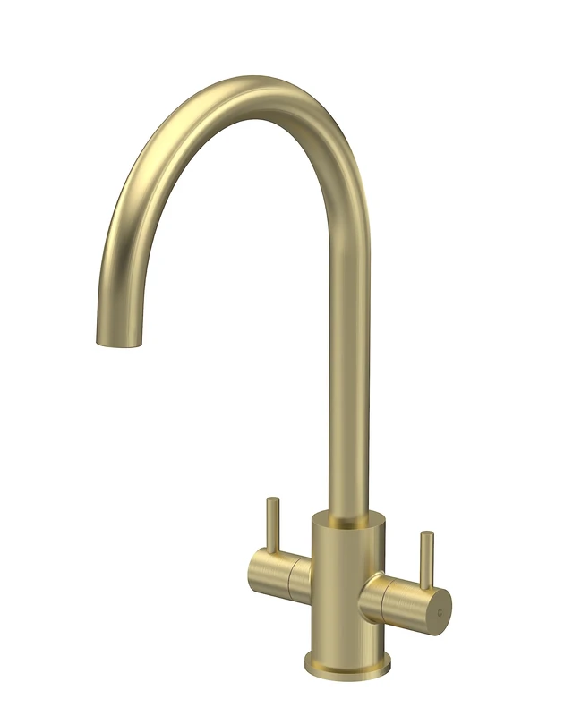 nuie KLA805DL Lachen Mono Mixer Kitchen Tap with Dual Lever Handles, 363mm, Brushed Brass