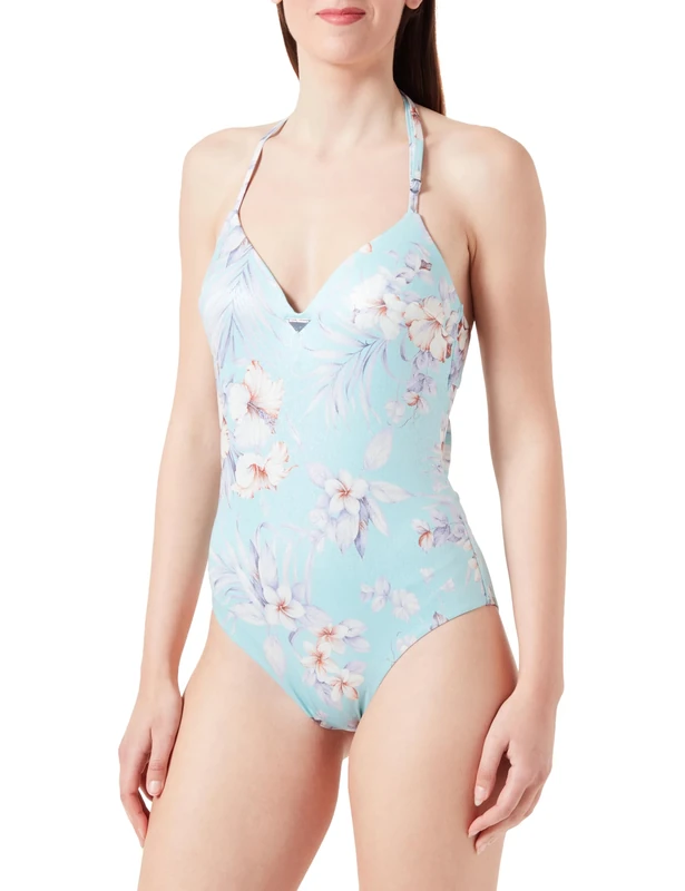 Emporio Armani Women's One-Piece Padded Floral Print Swimsuit, Hibiscus Print/Mint, S