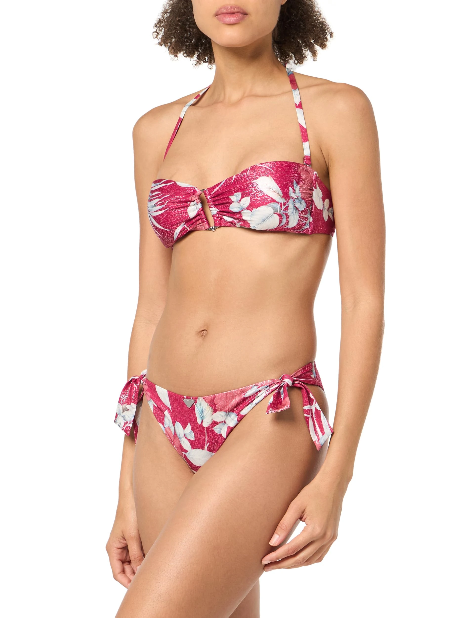 Emporio Armani Women's Band & Bow Brief Floral Bikini Set, HIBISCU Print/Cherry, S