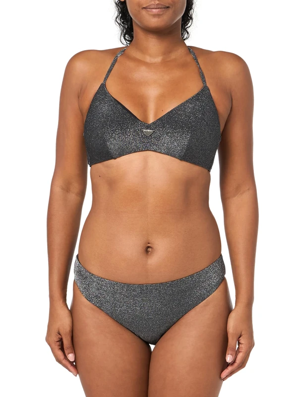 Emporio Armani Women's Triangle and Brief Lurex Bikini Set, Black, M