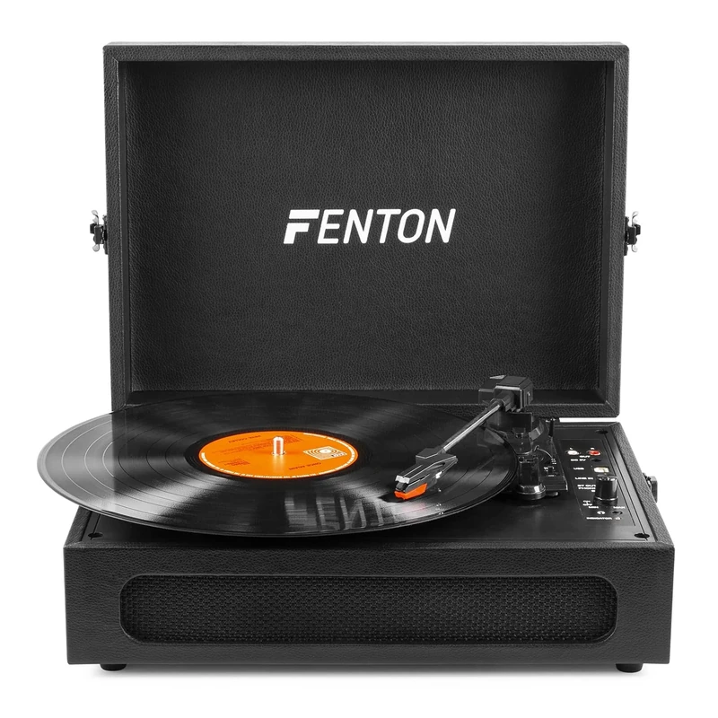 Fenton RP118 Black Record Player Briefcase with Built-in Speakers, Bluetooth Turntable, 3-Speed Vinyl Player for 33, 45, 78 RPM Records, Portable Retro Design, Vinyl-to-Digital Conversion, RCA Output