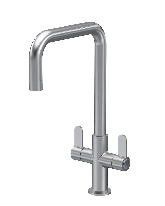 nuie KSI605DL Kosi Mono Mixer Kitchen Tap with Dual Lever Handles, 361mm, Brushed Nickel
