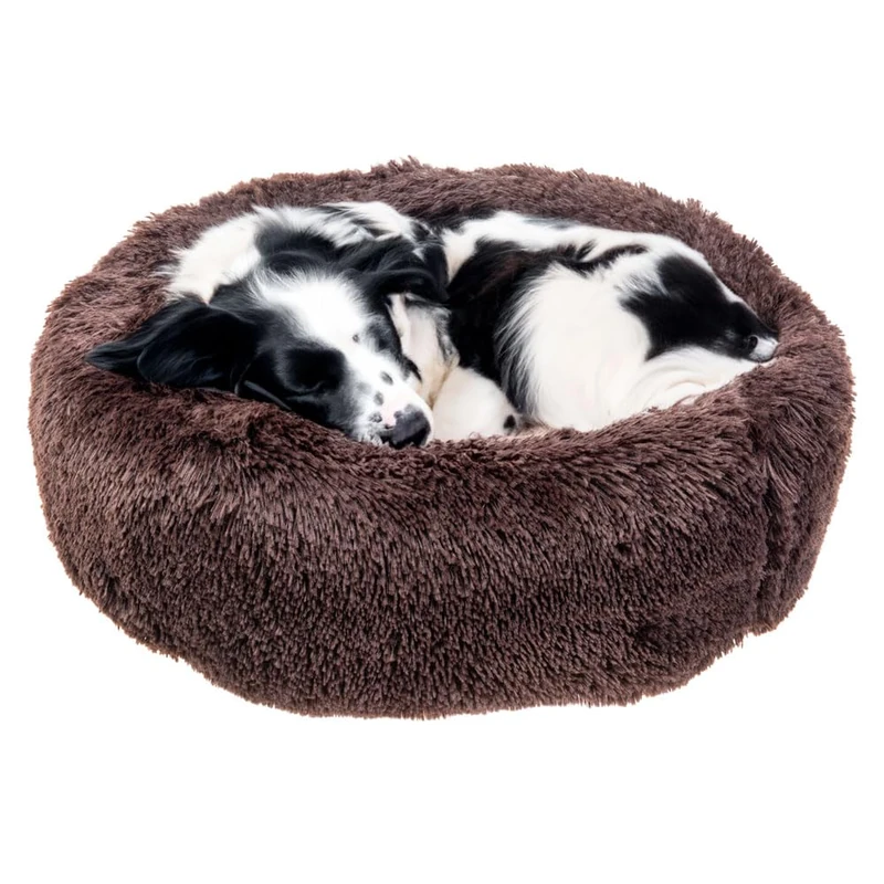 Ferplast Dog Bed Dog Cushion Calming Cat Bed Fluffy Plush Round Bed 80 x 17 cm. Brown