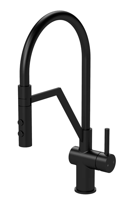 nuie KRA405SL Ravi Mono Mixer Kitchen Tap with Single Lever Handle, 436mm, Matt Black