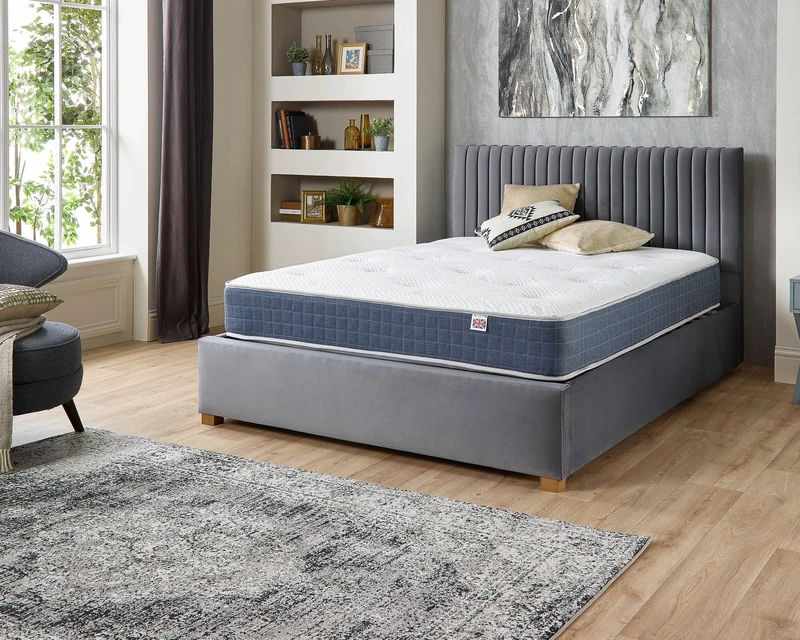 Aspire Beds 23cm Double Sided Cashmere Duo Season Pocket+ 1000 Pocket Spring Mattress, Single (3ft x 6ft3), Blue Border