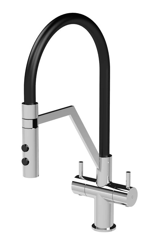 nuie KRA305DL Ravi Mono Mixer Kitchen Tap with Dual Lever Handles, 436mm, Chrome