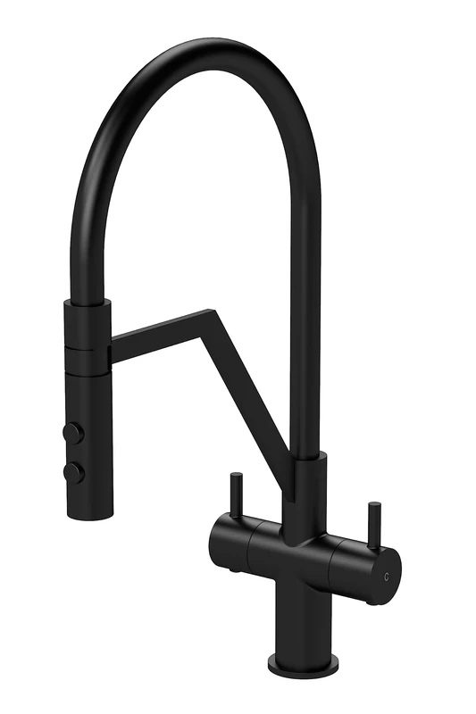 nuie KRA405DL Ravi Mono Mixer Kitchen Tap with Dual Lever Handles, 436mm, Matt Black