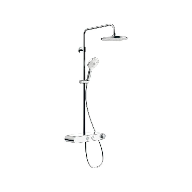 Duravit Shower System, Water-Saving Shower System, Shower Head with 3 Spray Types (Rain, Pulse, Mono), Adjustable Angle, Shower Set Easy to Clean, Shower System with Thermostat, Chrome/White