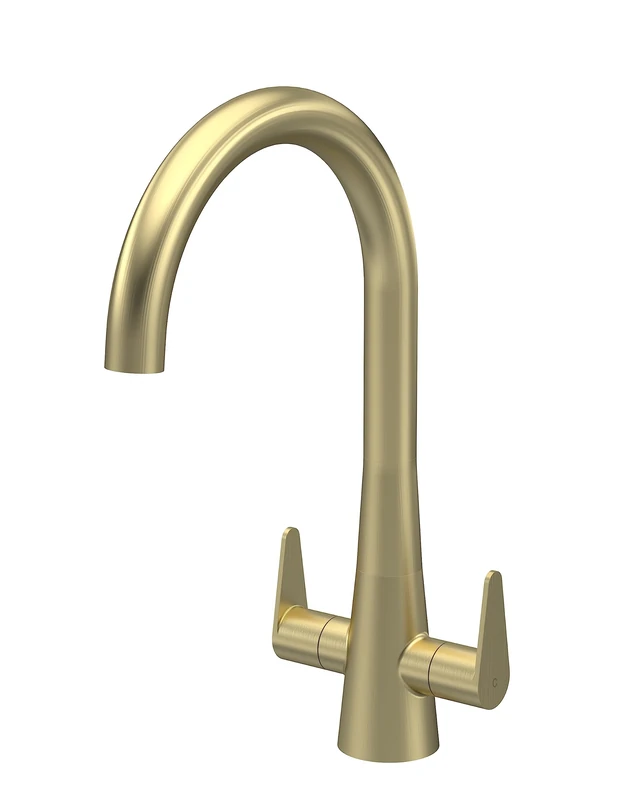 nuie KSA805DL Samir Mono Mixer Kitchen Tap with Dual Lever Handles, 398mm, Brushed Brass