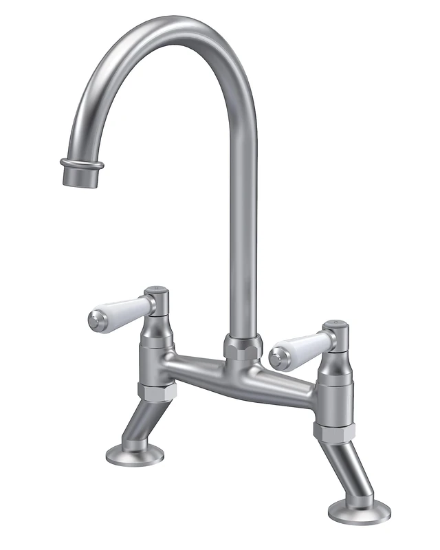 nuie KB617 Kitchen Taps Traditional Bridge Mixer Kitchen Tap with Lever Handles, 237mm, Brushed Nickel