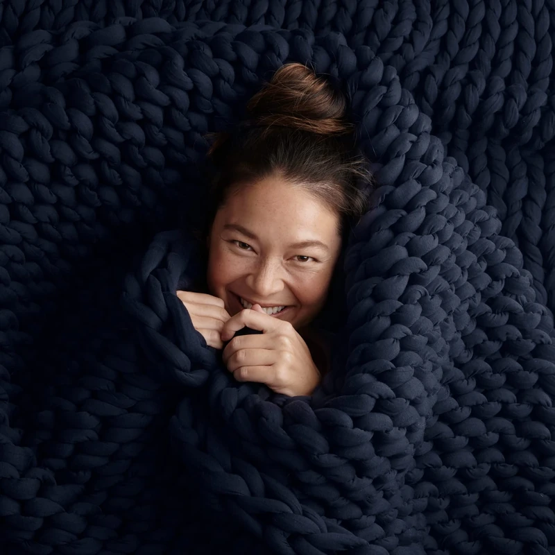 Bearaby Cotton Hand-Knit Weighted Blankets for Adults - Chunky Knit Blanket - Sustainable, Breathable, Organic, Cooling Weighted Blanket - Machine Washable (Midnight Blue, 20 lbs, 45"x72")