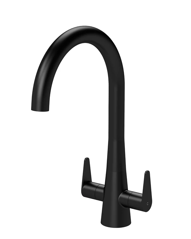 nuie KSA405DL Samir Mono Mixer Kitchen Tap with Dual Lever Handles, 398mm, Matt Black