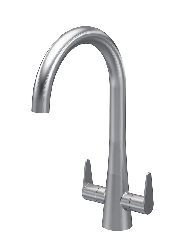 nuie KSA605DL Samir Mono Mixer Kitchen Tap with Dual Lever Handles, 398mm, Brushed Nickel