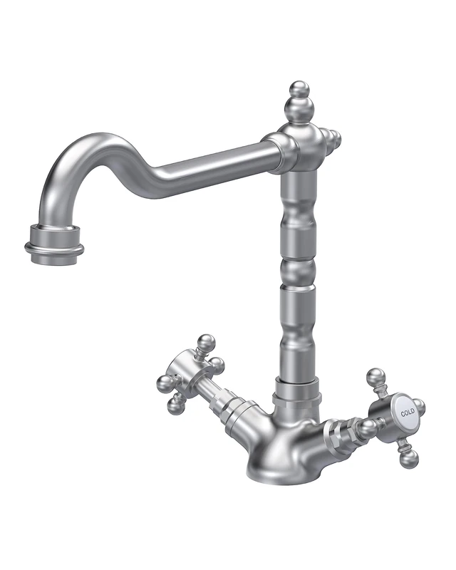 nuie KB605 Kitchen Taps French Classic Mono Mixer Kitchen Tap with Crosshead Handles, 287mm, Brushed Nickel