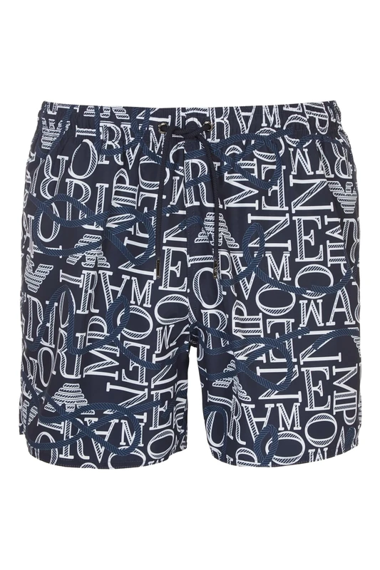 Emporio Armani Men's Ropes Macro Logo Swim Boxer, Navy/White Ropes, 52