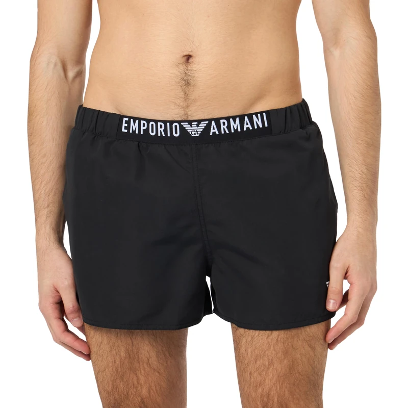 Emporio Armani Men's Logoband Swim Boxer Trunks, Black, 46