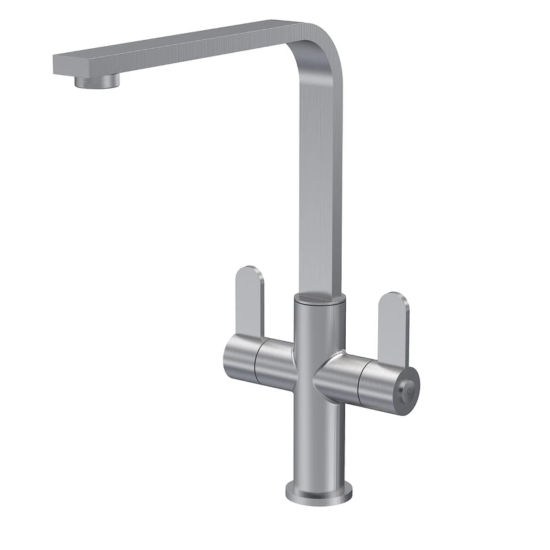 nuie KCH605DL Churni Mono Mixer Kitchen Tap with Dual Lever Handles, 302mm, Brushed Nickel