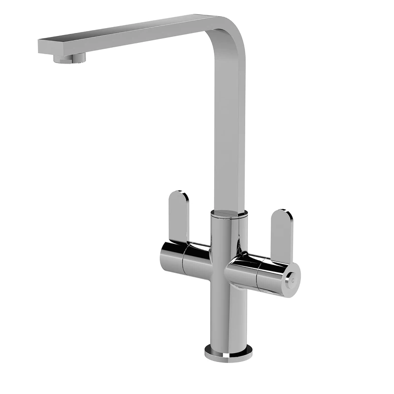 nuie KCH305DL Churni Mono Mixer Kitchen Tap with Dual Lever Handles, 302mm, Chrome