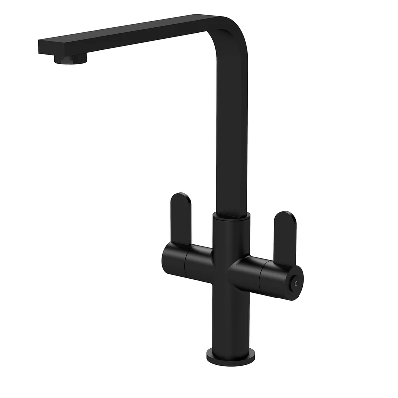nuie KCH405DL Churni Mono Mixer Kitchen Tap with Dual Lever Handles, 302mm, Matt Black