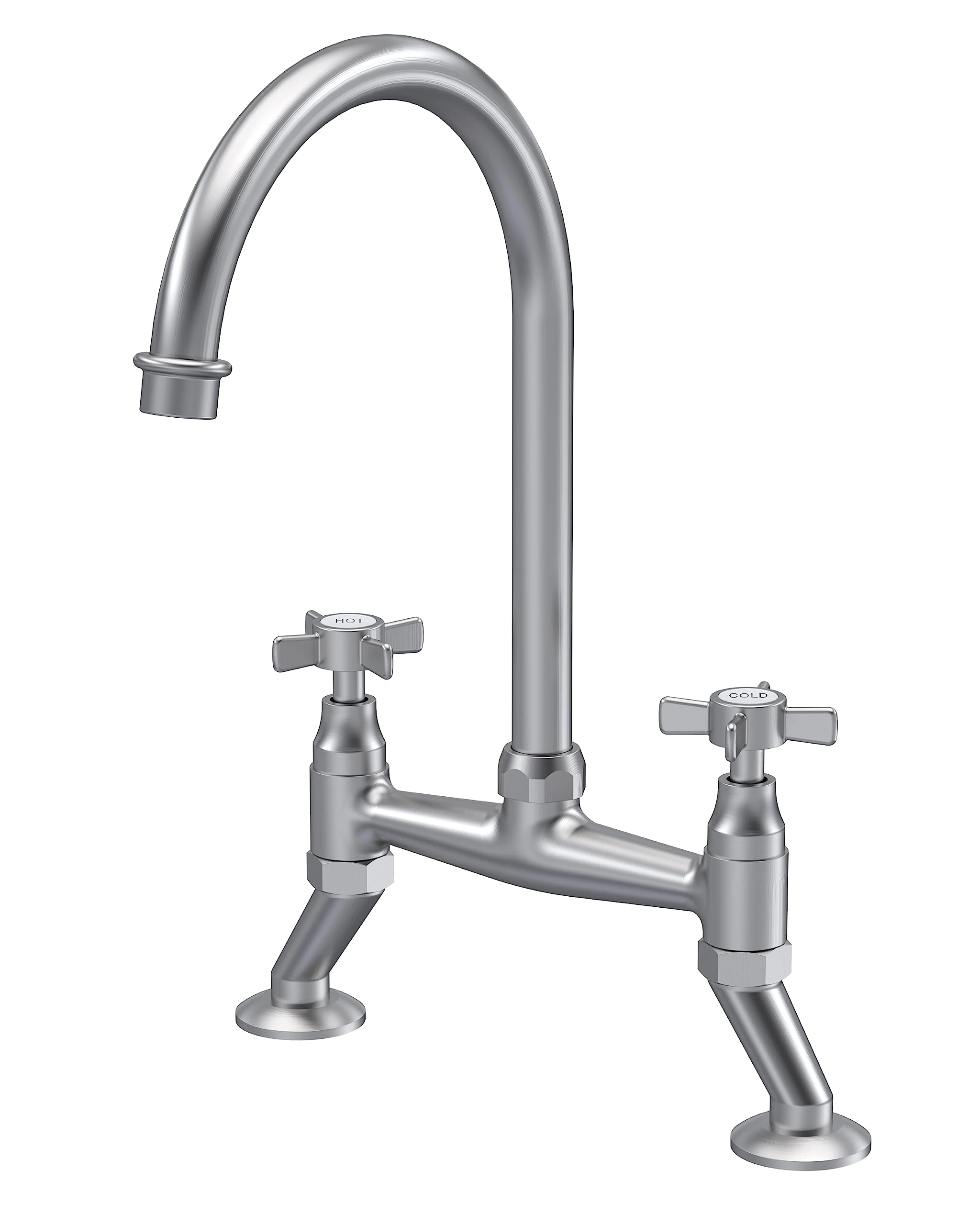 nuie KB606 Kitchen Taps Traditional Bridge Mixer Kitchen Tap with Crosshead Handles, 237mm, Brushed Nickel