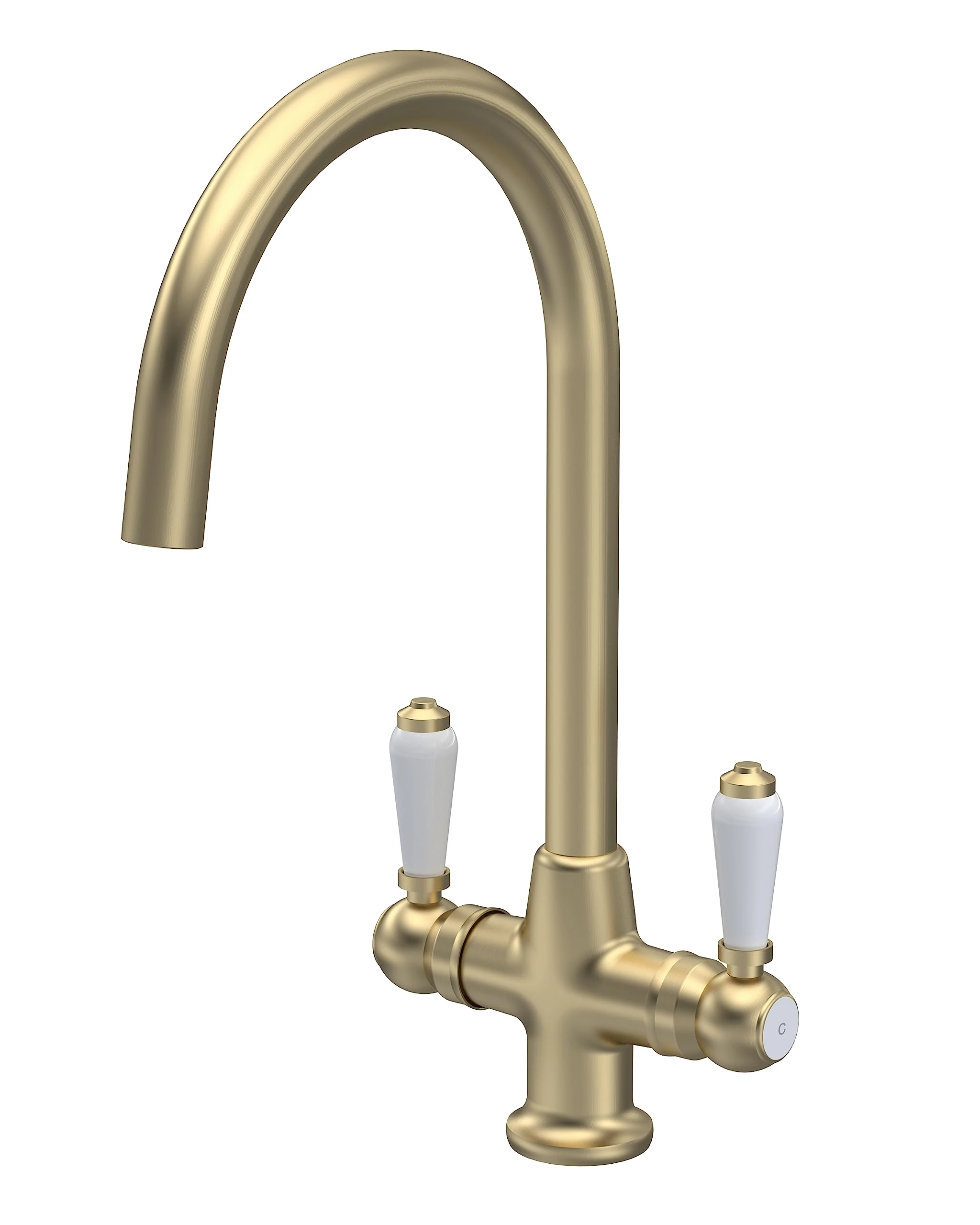 nuie KB804 Kitchen Taps Traditional Mono Mixer Kitchen Tap with Lever Handles, 375mm, Brushed Brass