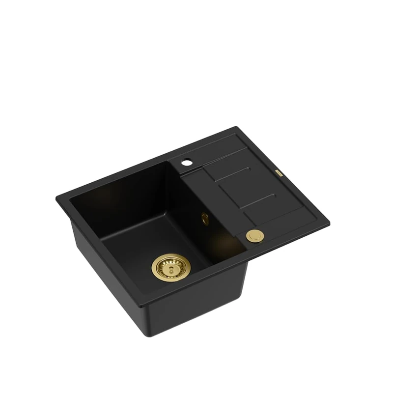 Quadron Morgan 116 Granite Sink Single Bowl Installation Dimensions: 62 x 50 x 22 cm Cabinet Undermount from: 45 cm (Pure Carbon + Gold PVD) - Image 1
