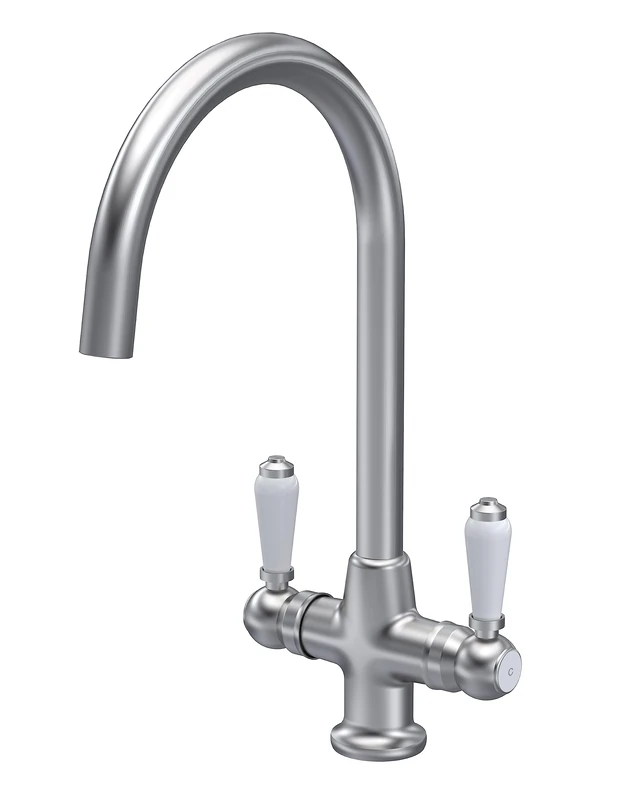 nuie KB604 Kitchen Taps Traditional Mono Mixer Kitchen Tap with Lever Handles, 375mm, Brushed Nickel