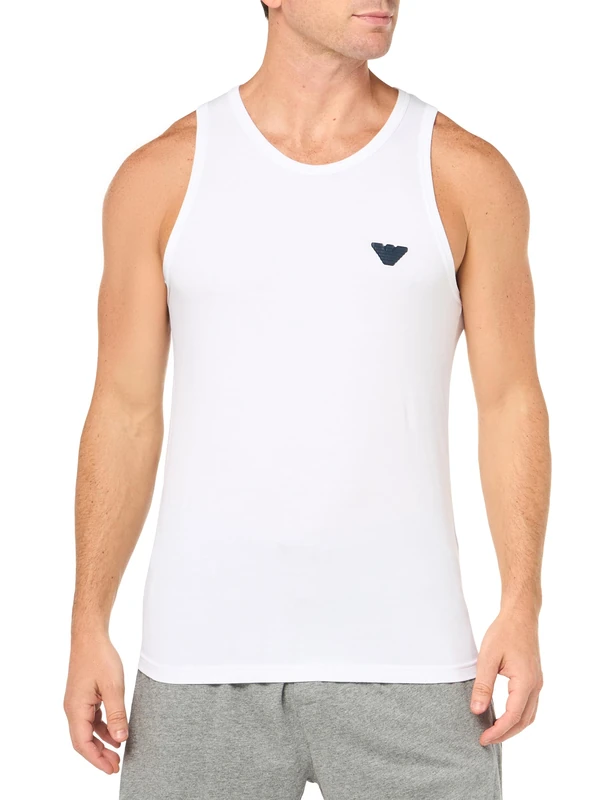 Emporio Armani Men's Shiny Logoband Tank T-Shirt, White, XL