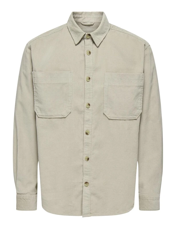 ONLY & SONS ONSALP RLX 2PKT WASHD Cord LS Shirt NOOS, Silver Lining, XS