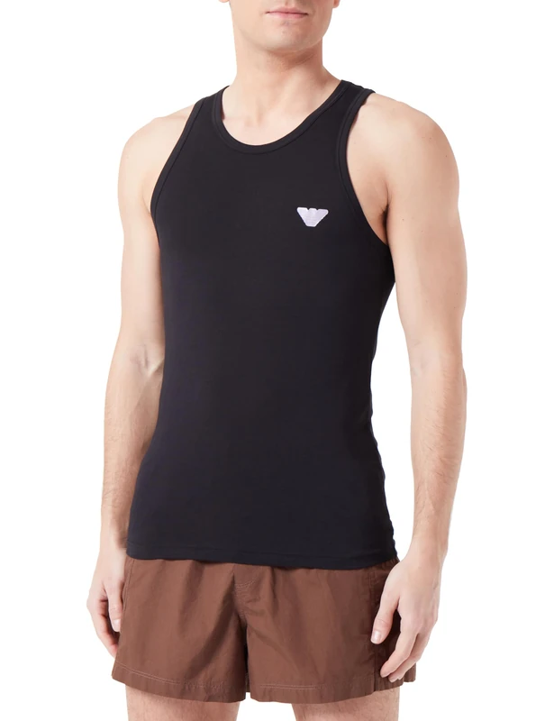 Emporio Armani Men's Shiny Logoband Tank, Black, XL