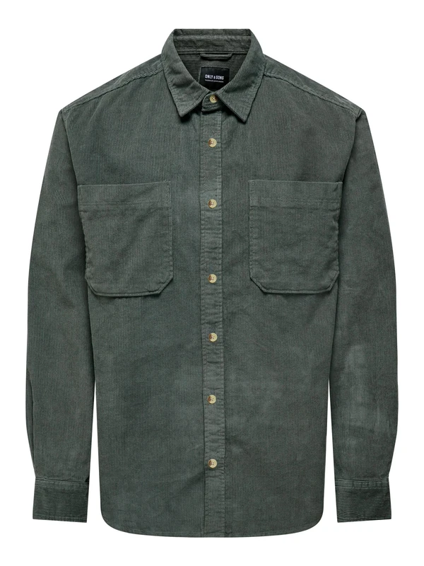 Only & Sons ONSALP RLX 2PKT WASHD Cord LS Shirt NOOS, Castor Gray, S