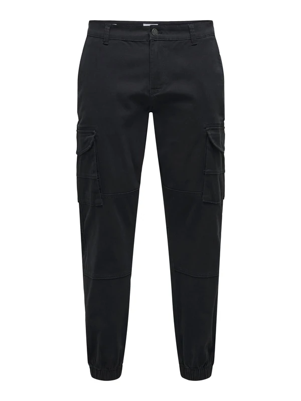 ONLY & SONS Male Cargo Trousers ONSCARTER Tapered Cargo Trousers, Black, 34 W/32 L