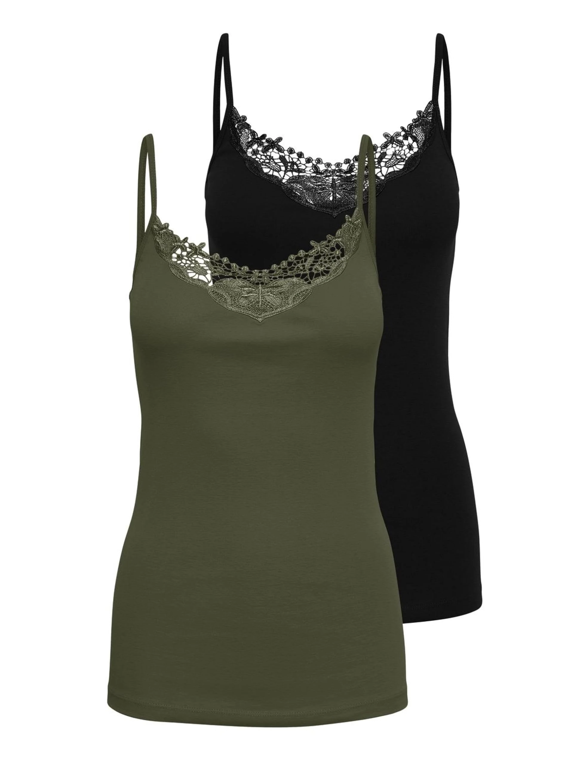ONLY Women's Onlkira Lace Singlet 2 Pack Noos Tank Top, Black Olive, L (Pack of 2)