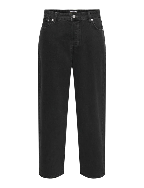 Only & Sons Mens Loose Fit Jeans with Button Fly Black Denim Pants, Colours:Black, Pant Size:34W / 34L, Leg Length:L34 - Image 1