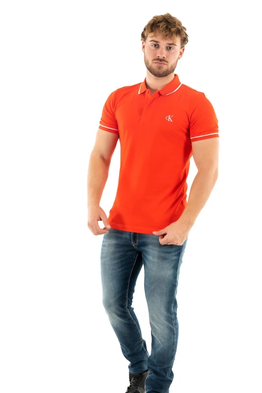 Calvin Klein Jeans Men Polo Shirt Short Sleeve, Red (Fiery Red), XXL