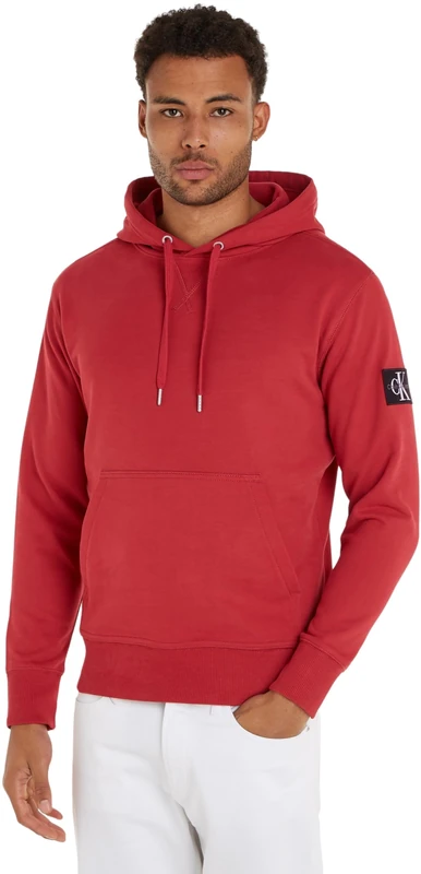 Calvin Klein Jeans Men Hoodie Badge, Red (Garnet), XS