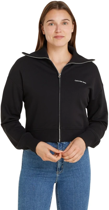 Calvin Klein Jeans Women's DIFFUSED MONOLOGO ZIP-THROUGH Zip Throughs, Ck Black, S