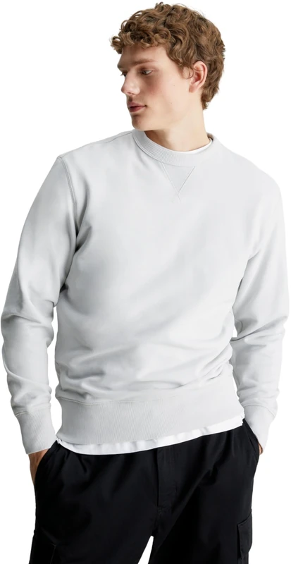 Calvin Klein Jeans Men Sweatshirt Badge Crew Neck no Hood, Grey (Lunar Rock), XXS