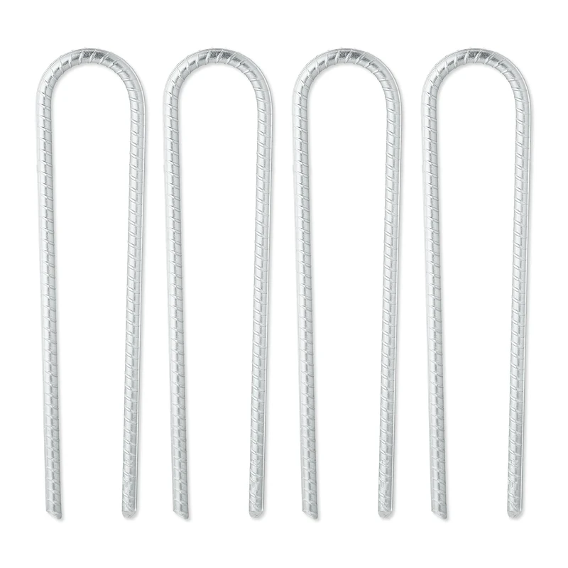 Relaxdays Ground Anchor Set of 4, Hard Soil, Camping, Garden Stakes, Metal, U Shape, HxWxD: 30x7x1 cm, Durable, Silver, Iron, 30 x 7 x 1 cm