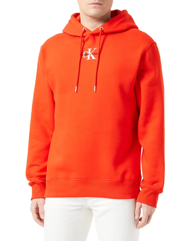 Calvin Klein Jeans Men Hoodie Monologo, Red (Fiery Red), S
