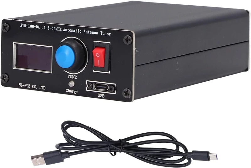 1.8-55Mhz Mini Automatic Antenna Tuner Ham Radio, Atu 100 Antenna Tuner 0.96 Display USB Charging Antenna Tuner Case