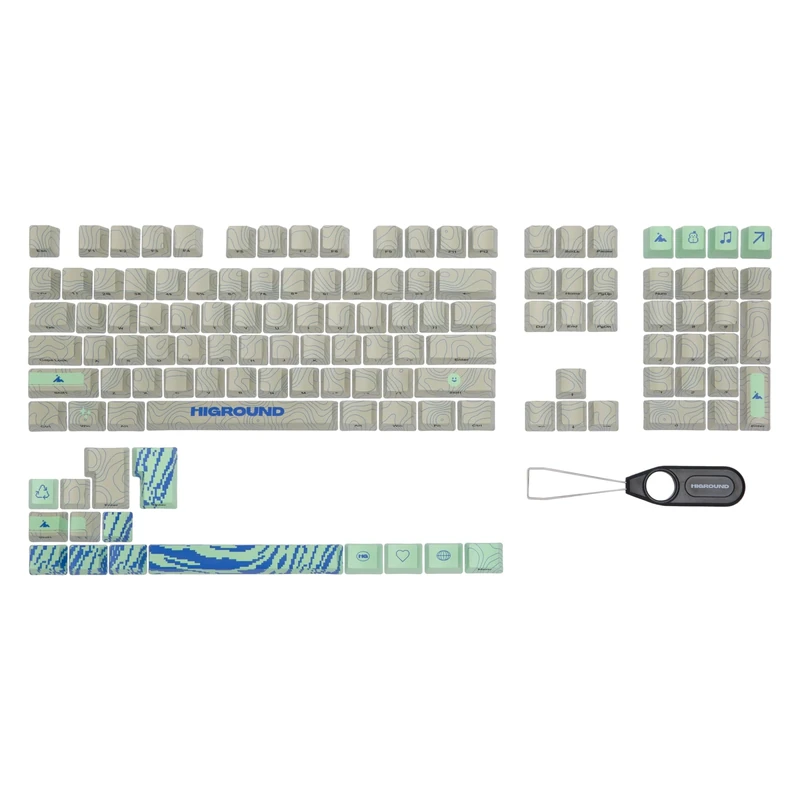 Higround Topograph PBT Dye Sub Keycaps - for Mechanical Keyboards, Full 123 Key Set, OEM Profile, ANSI ISO Support, US Layout (Seafoam)