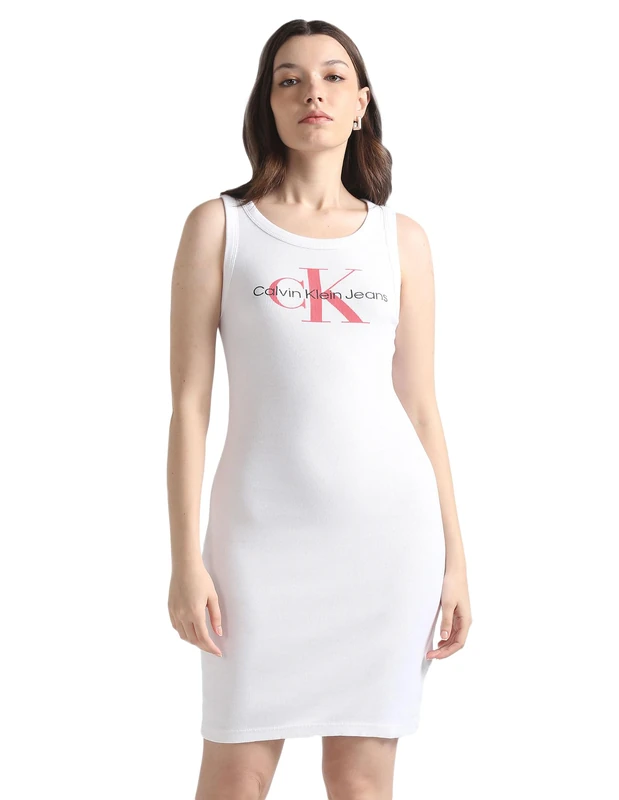 Calvin Klein Jeans Women Dress Rib Tank Sleeveless, White (Bright White), XXS