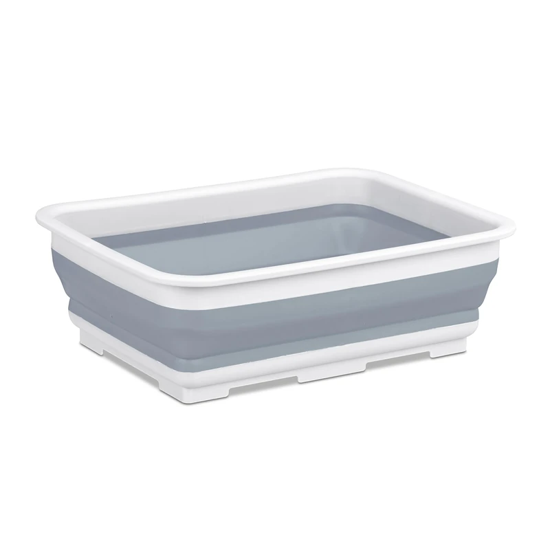 Relaxdays Foldable Basket, Shopping, Carry Bag, Picnic, Camping, Portable, Practical, Fold, Washing Up, 7L, White/Grey, 12 x 37 x 27 cm