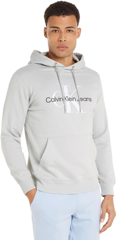 Calvin Klein Jeans Men Hoodie Seasonal Monologo Regular, Grey (Lunar Rock), XXS