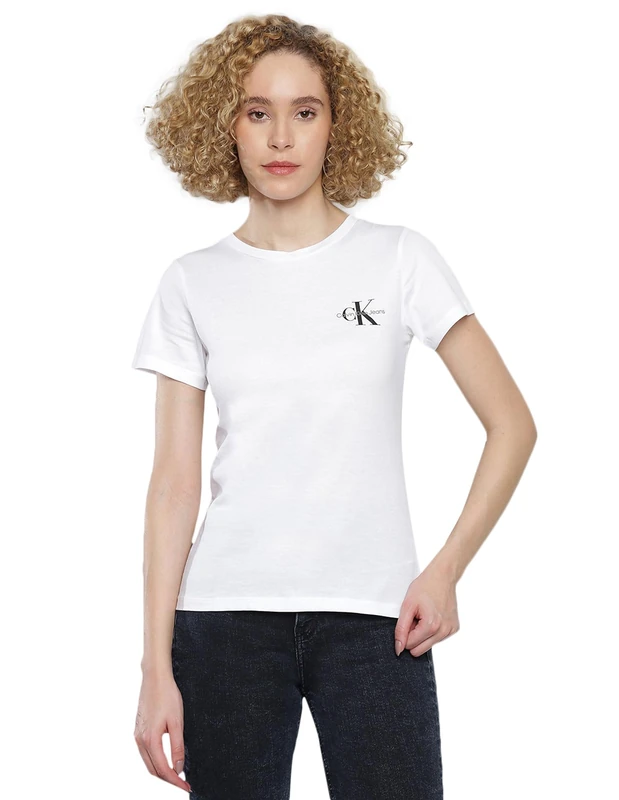 Calvin Klein Jeans Women Pack of 2 Short-Sleeve T-Shirt Monologo Slim Crew Neck, Multicolor (Sepia Rose/Bright White), XS - Image 1